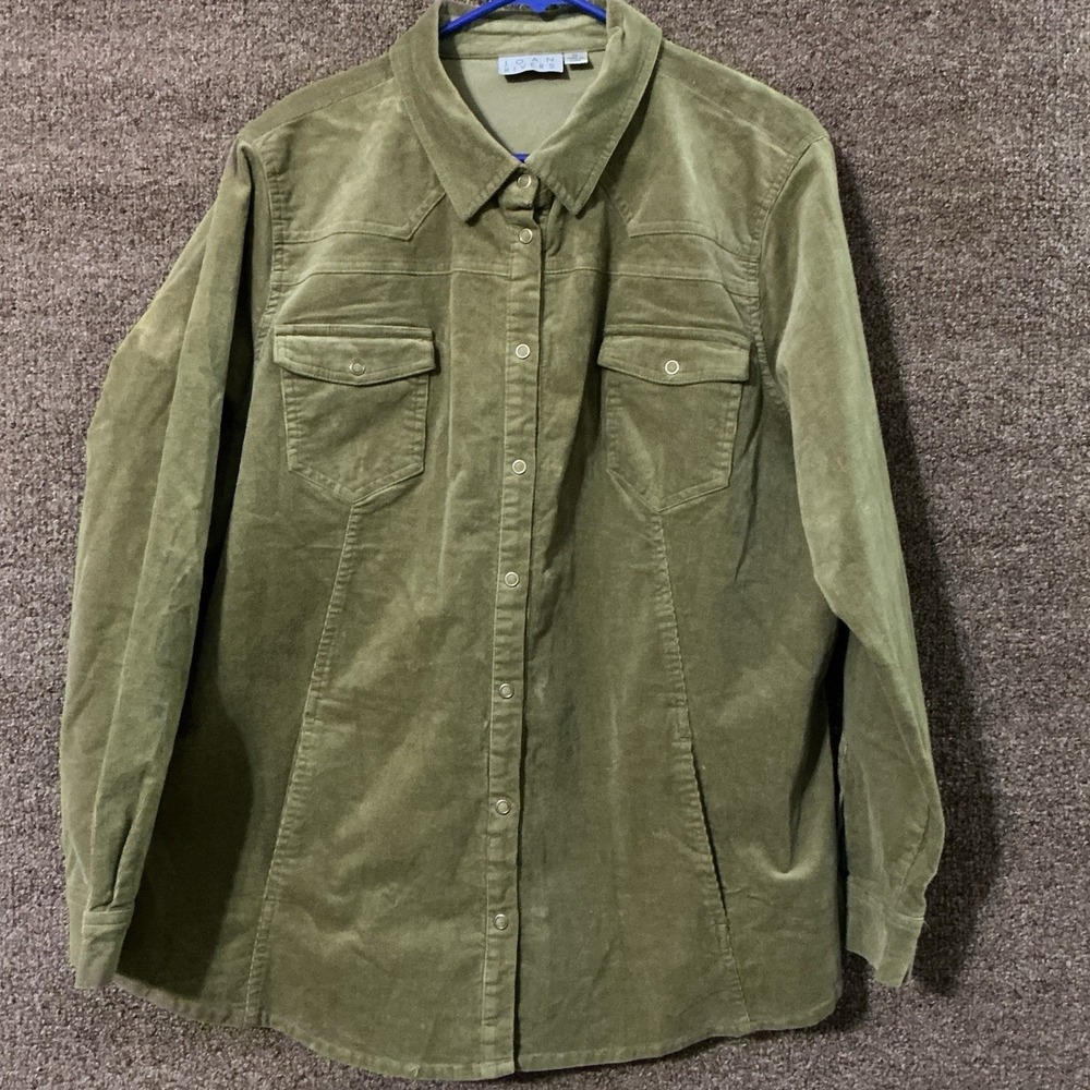 Joan Rivers Olive Green Corduroy Shirt Jacket XL New No Tags Shacket Western Cut